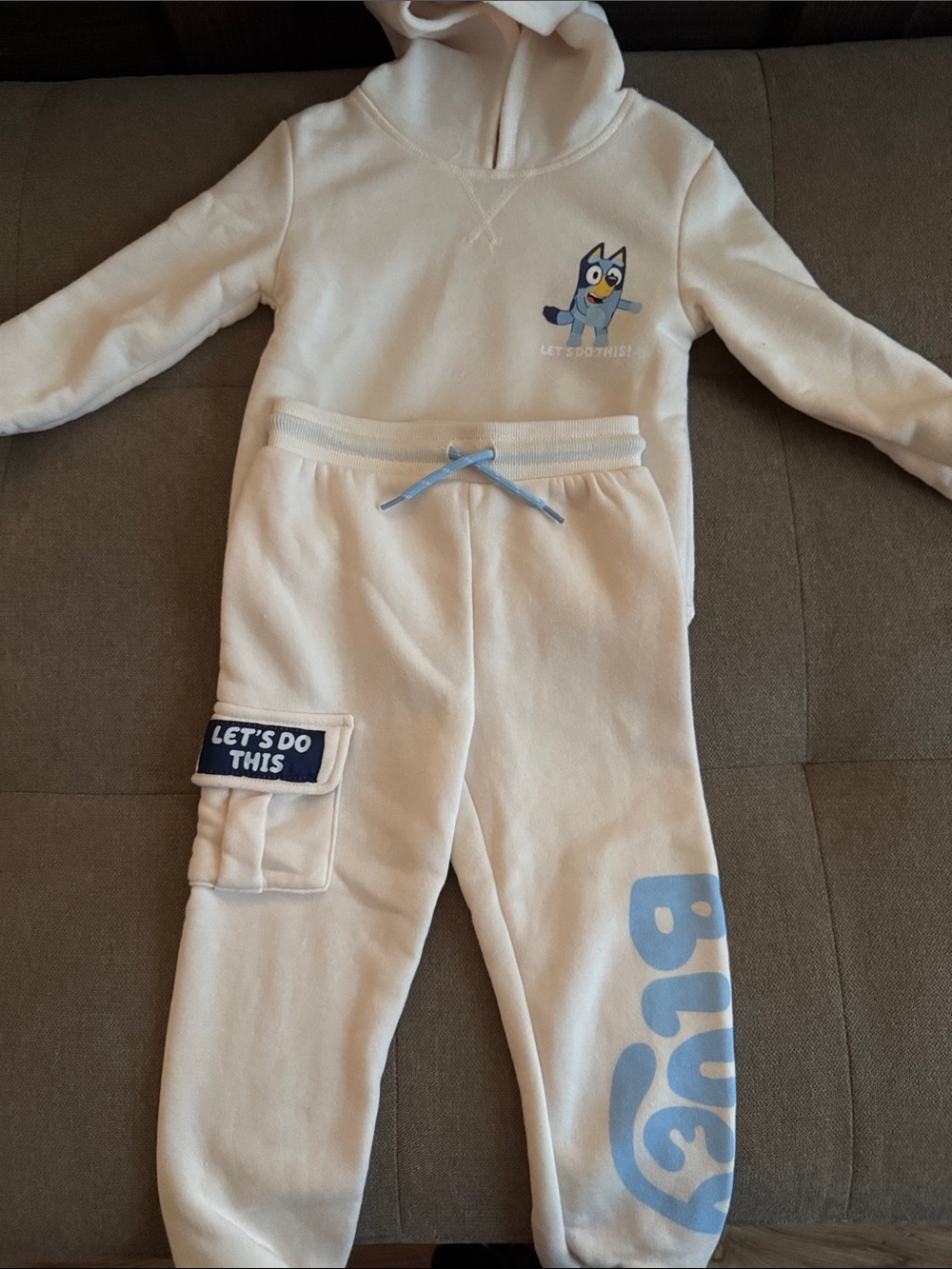 Bluey Toddler Matching Hoodie & Jogger Set - White with Light Blue Accents